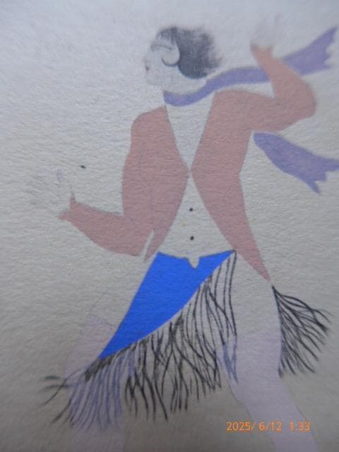 藤田嗣治のバレエ・スエドワのバレエ衣装デザイン画　エッチングに手彩色　版上サイン