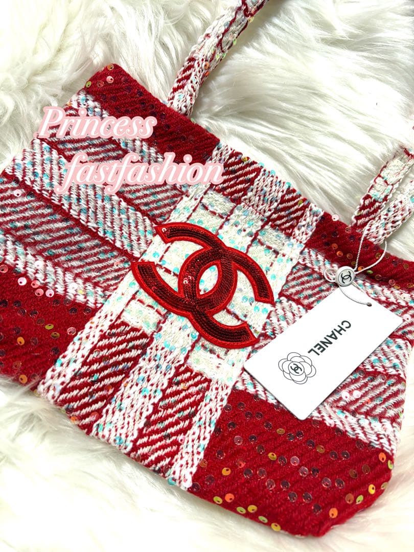 ト*ト様 シャネル CHANEL バーガンディ スパンコール トートバッグ