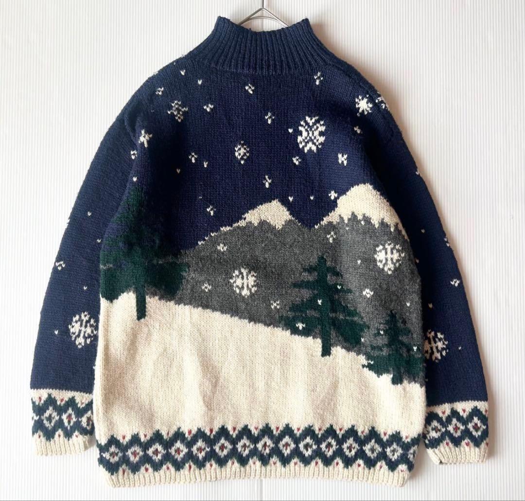 ラルフローレン　長袖ニット　ネイビー　犬　スキー　ノルディック
