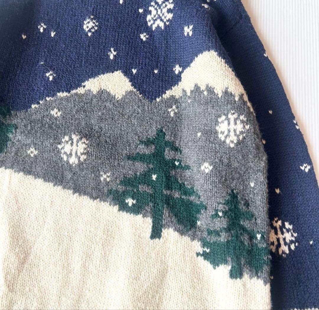 ラルフローレン　長袖ニット　ネイビー　犬　スキー　ノルディック