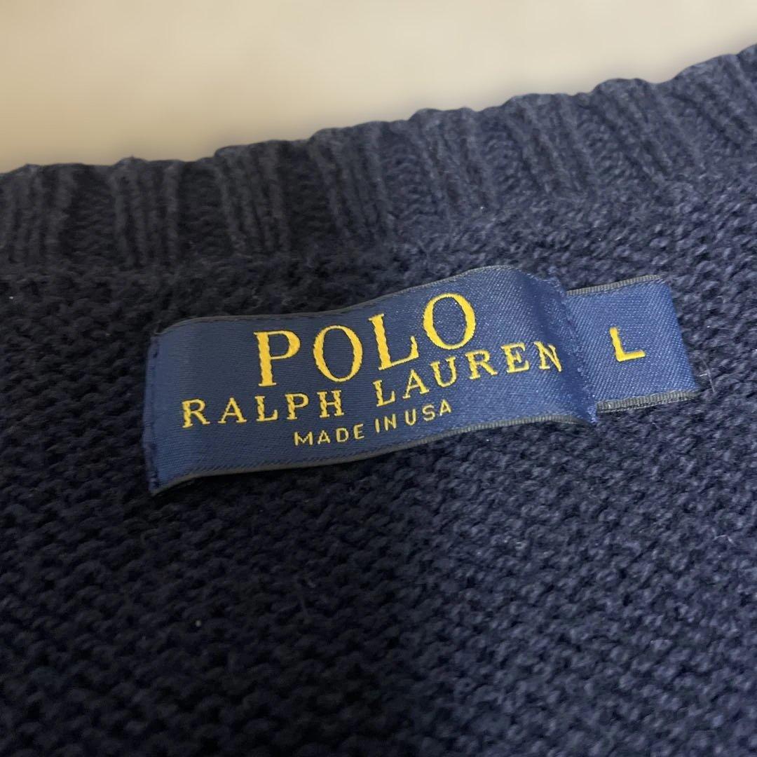 【美品】Ralph Lauren 米国製 星条旗 ニットセーター L 紺