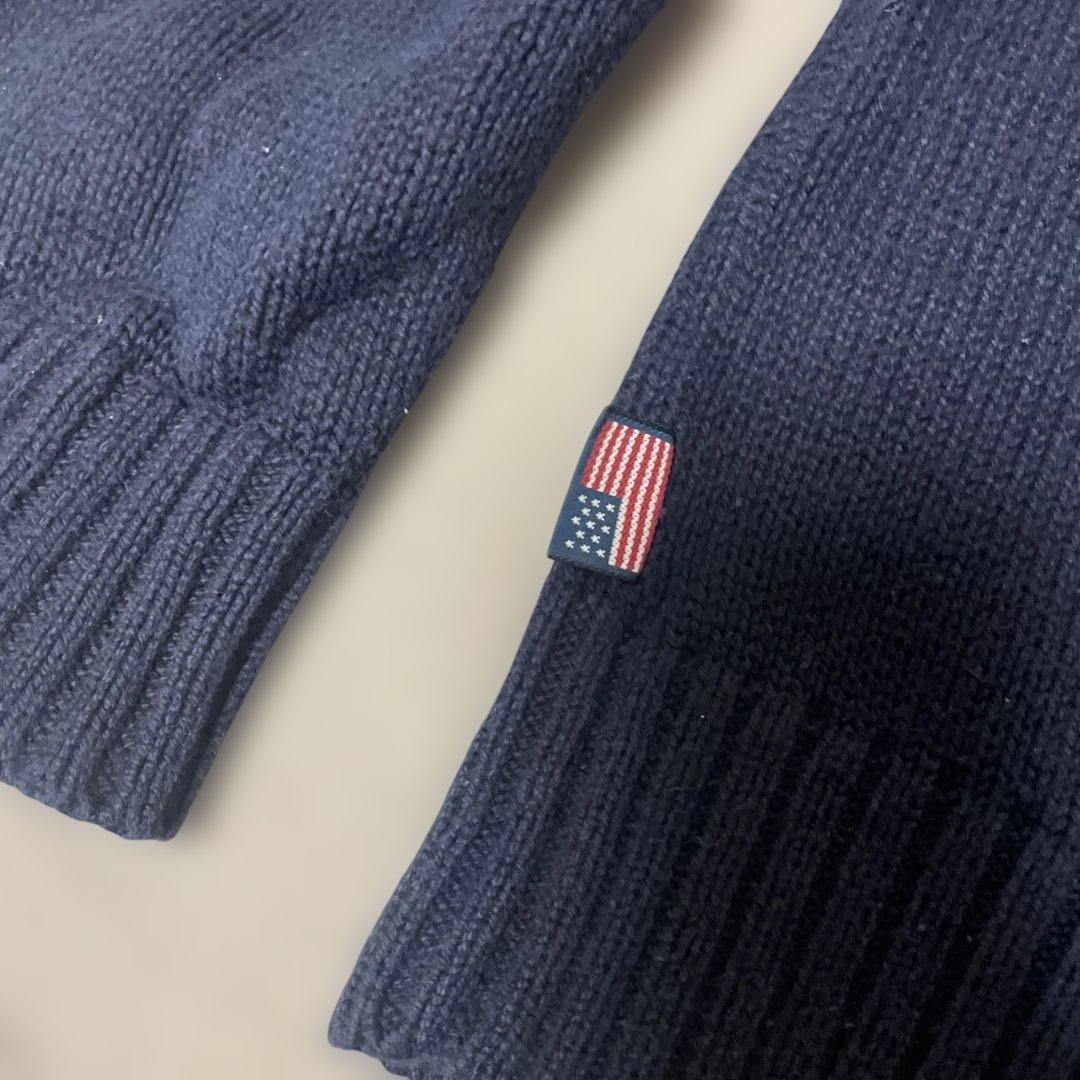 【美品】Ralph Lauren 米国製 星条旗 ニットセーター L 紺