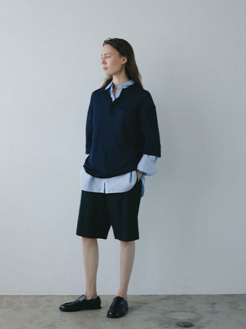 新品　完売　ETRE Tokyo ハーフスリーブニットポロ　ネイビー