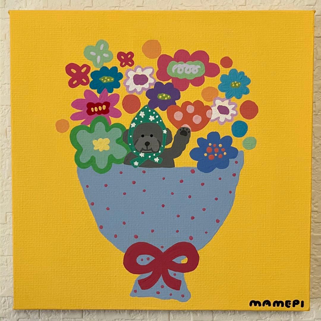 m様　2枚セット　原画【花束とトイプーちゃん】　【ぎゅっ♡】　150×150mm