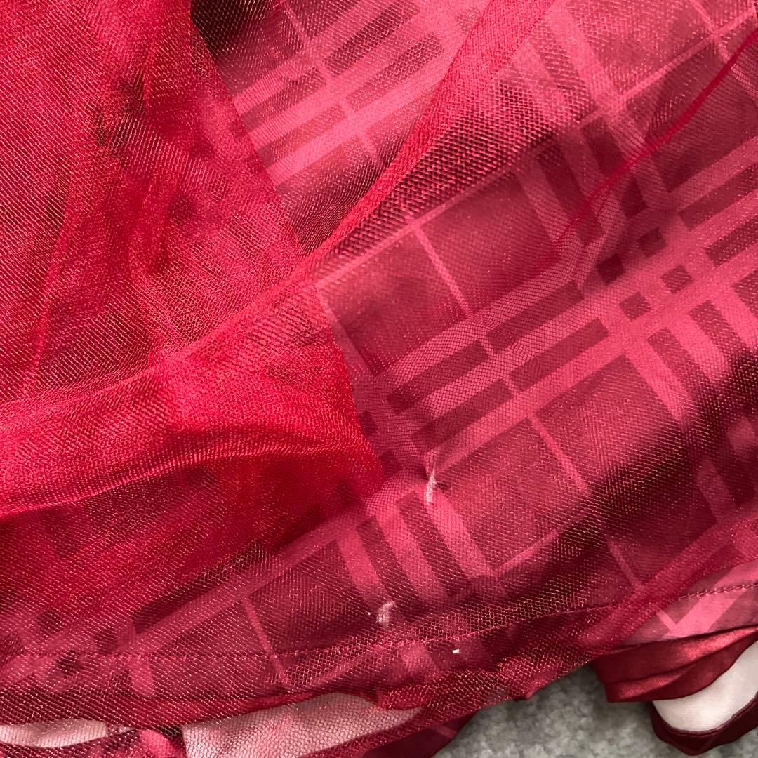 チュールチェックベルトデザイン キャミロングキャバドレス