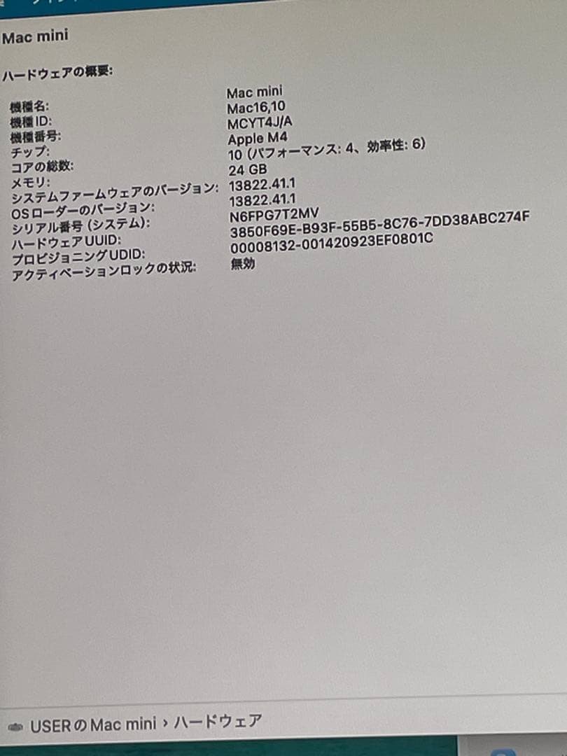 Apple M4チップ Mac mini 24GBメモリ 512GB ２０２４