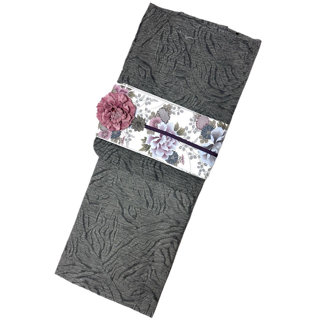 浴衣のみ　新作 1セットのみ 浴衣ジェンヌ シフォン素材 チャコールグレー