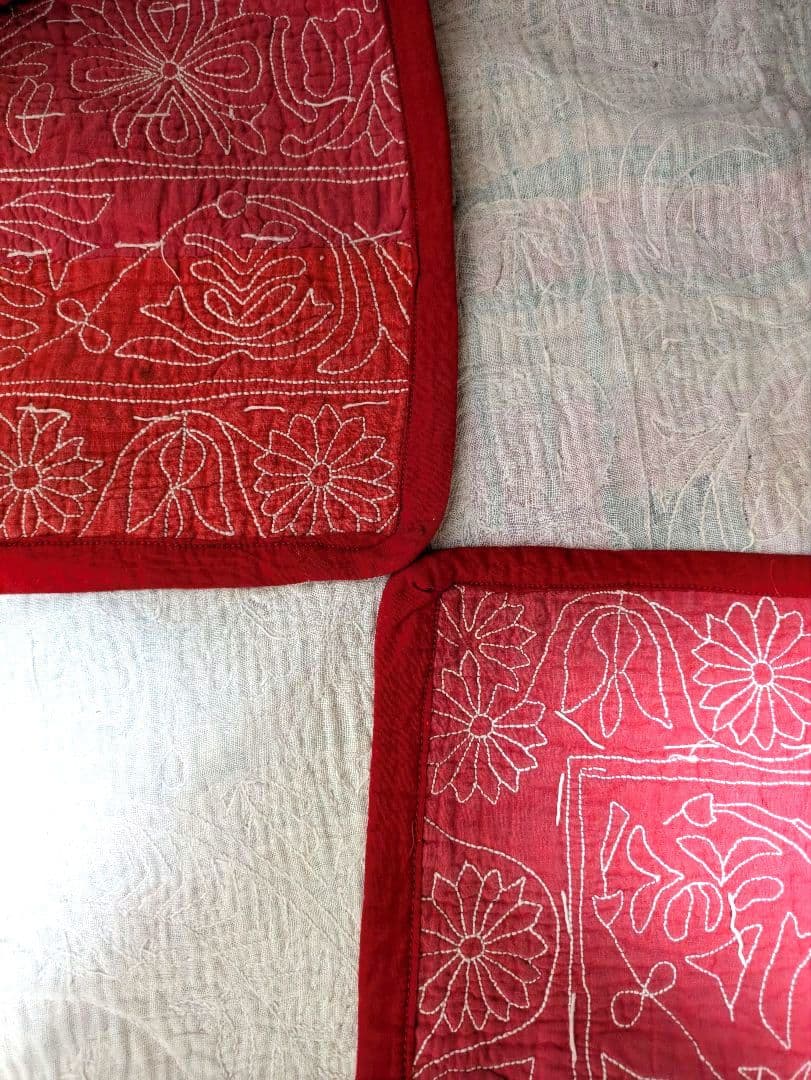 #167 ヴィンテージ ラリーキルト / カンタキルト ソファカバー /ラグ 赤