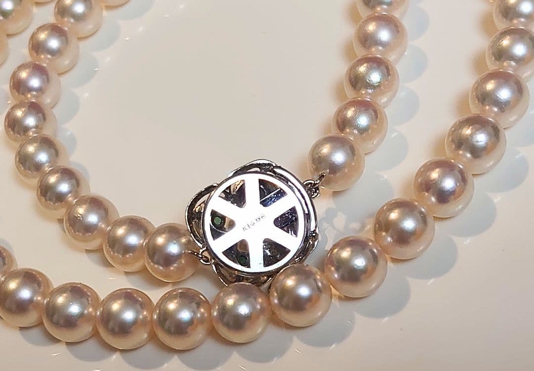 アコヤ真珠　エメラルド　パールネックレス　7.3mm 　K14WG