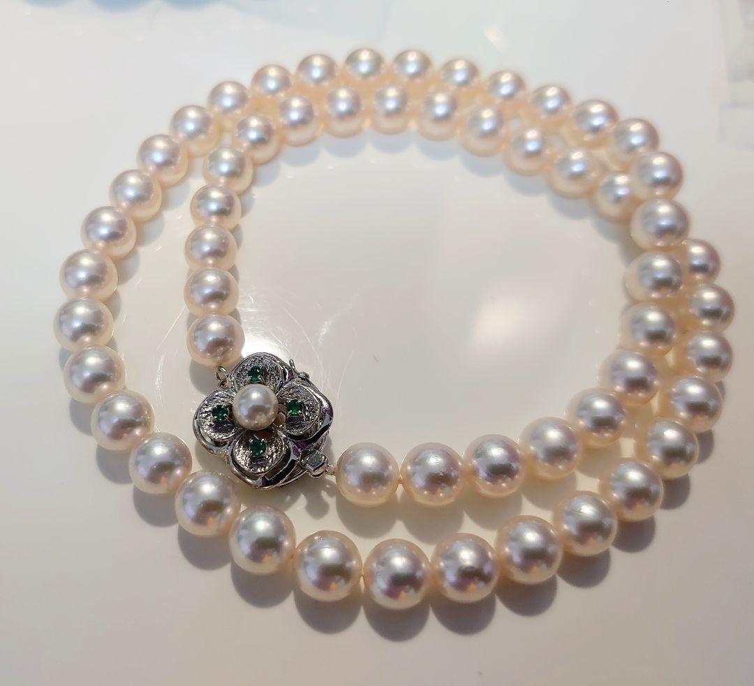 アコヤ真珠　エメラルド　パールネックレス　7.3mm 　K14WG