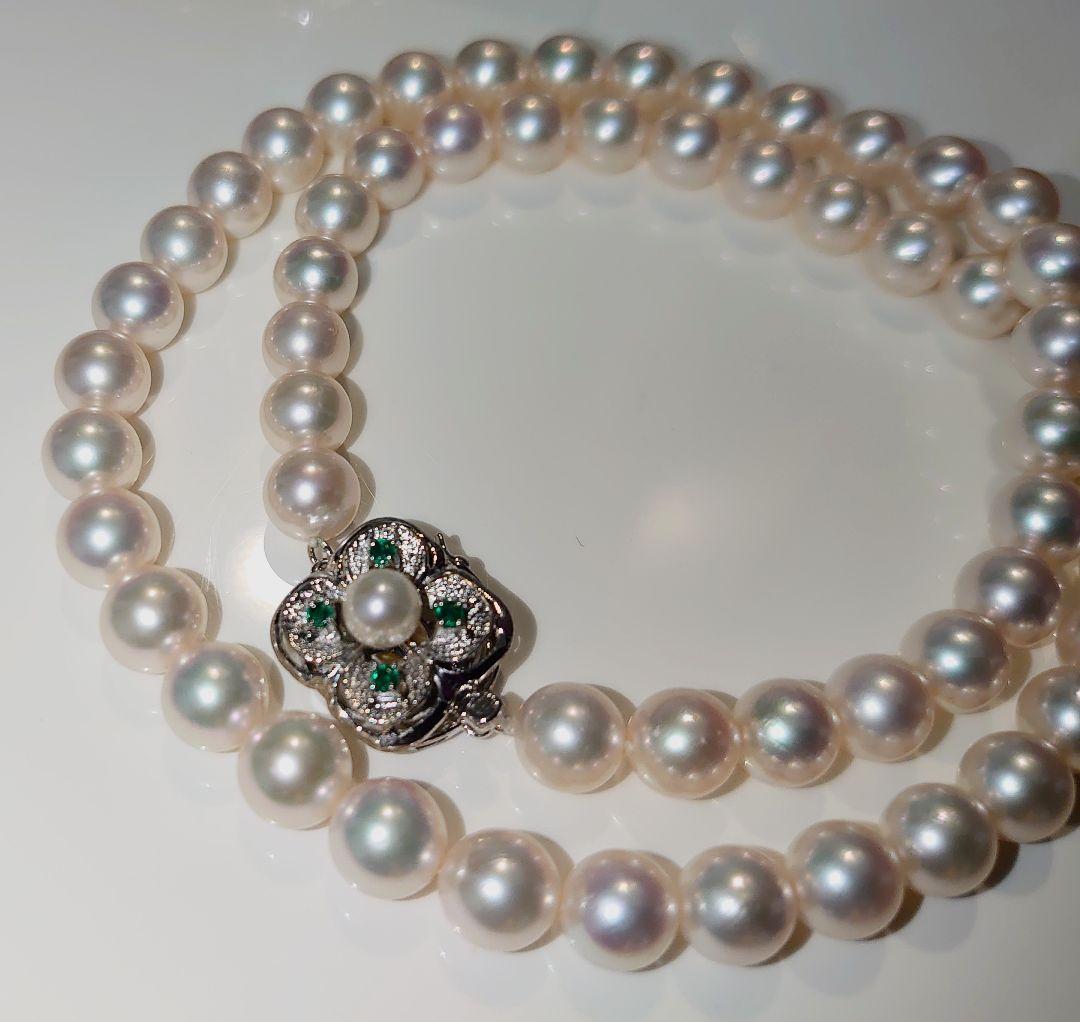 アコヤ真珠　エメラルド　パールネックレス　7.3mm 　K14WG