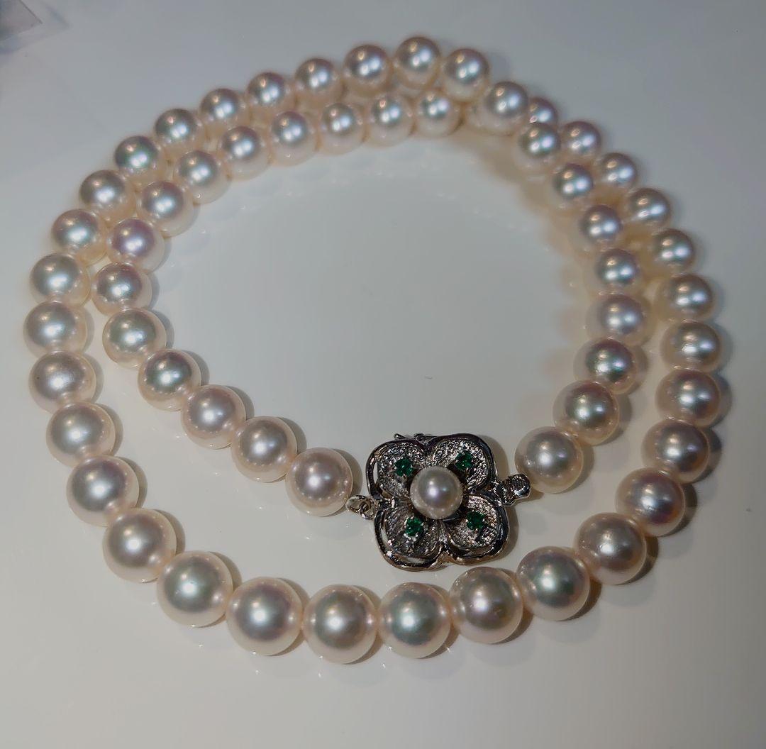 アコヤ真珠　エメラルド　パールネックレス　7.3mm 　K14WG