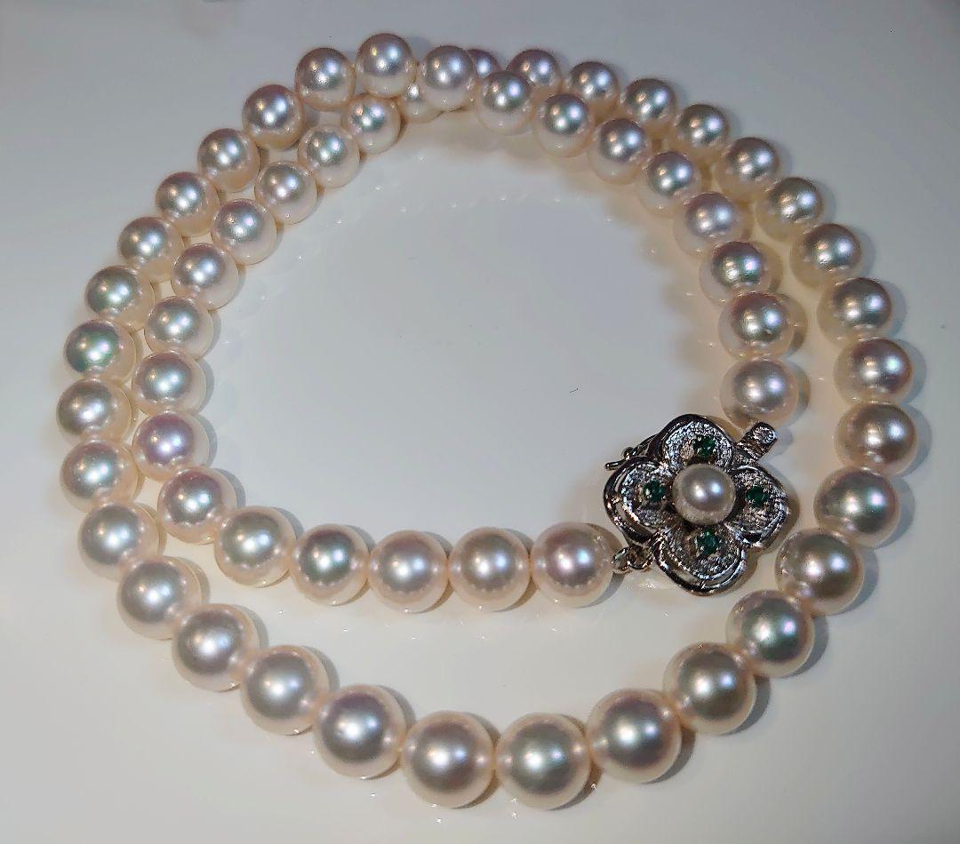 アコヤ真珠　エメラルド　パールネックレス　7.3mm 　K14WG