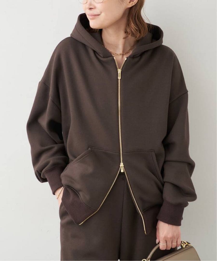 ドゥーズィエムクラス Warm ジップ フーディー　ブラウン