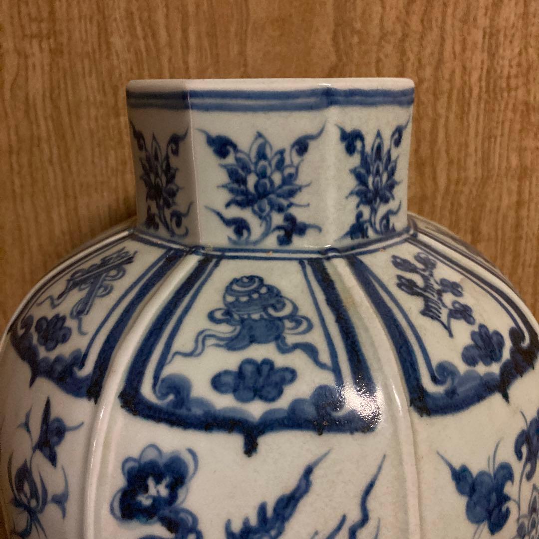 中国　染付　面取瓶　龍鳳花之図