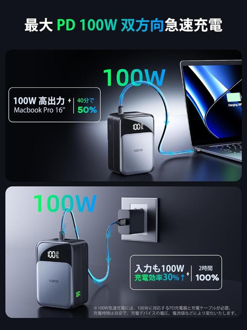 VマウントバッテリーPD 100W 双方向充電USB-C 急速充電DCポート2個