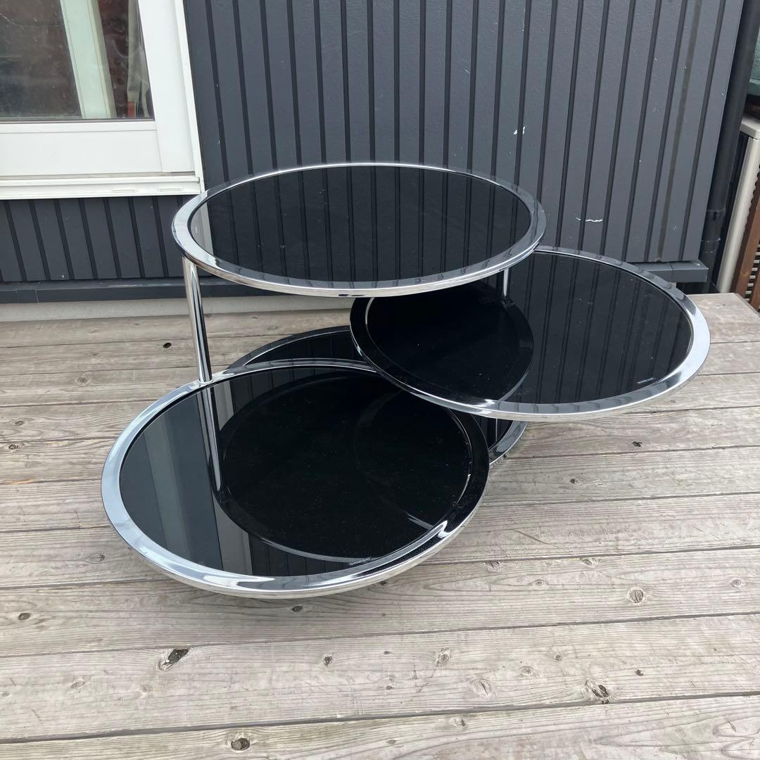 北欧レトロ ミッドセンチュリー 4段ラウンドテーブル ガラスサイドテーブル 黒