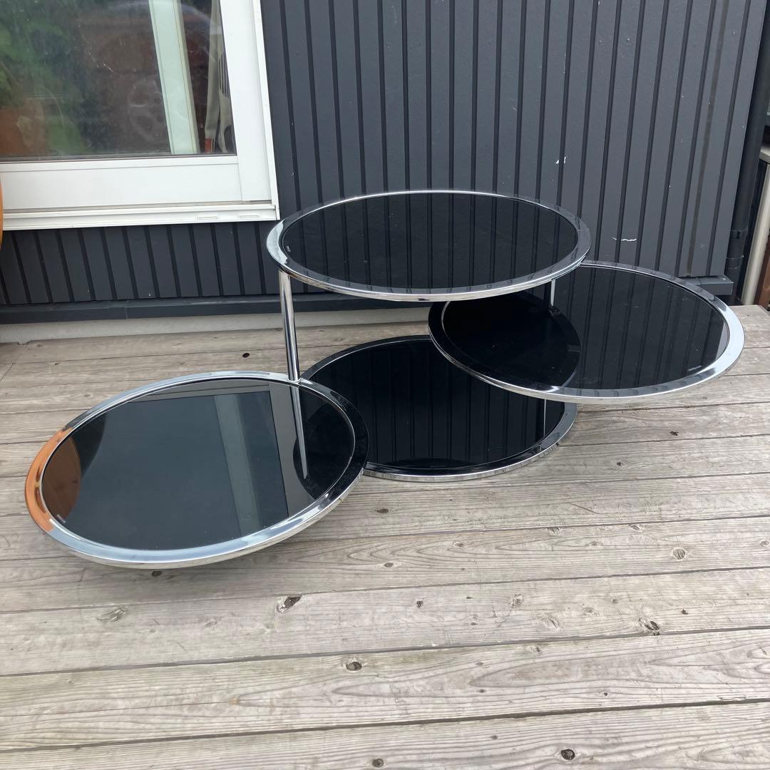 北欧レトロ ミッドセンチュリー 4段ラウンドテーブル ガラスサイドテーブル 黒