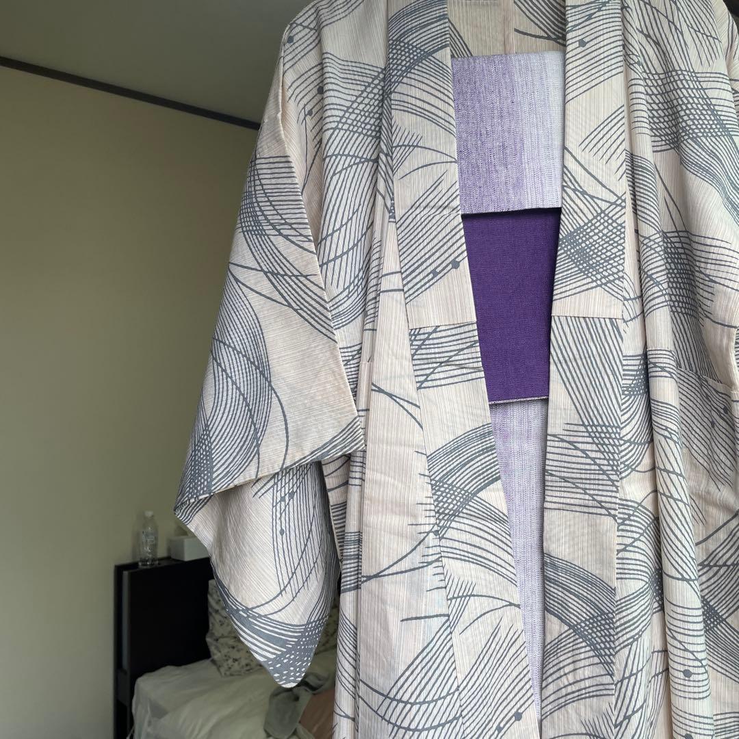波模様浴衣・グラデーション紫帯セット