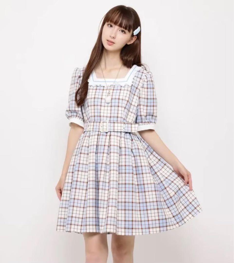 【完全最終値下】 GIRL POPS OP ワンピース サックス チェック 水色