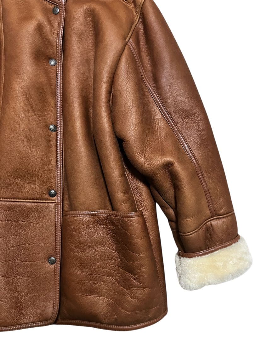 80s Eugene ムートンコート　ハイネック ボアジャケット　羊革