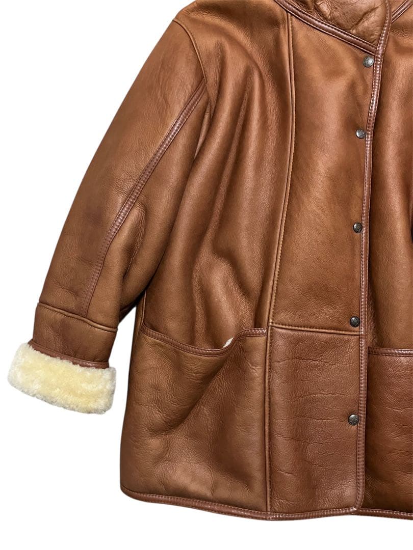 80s Eugene ムートンコート　ハイネック ボアジャケット　羊革