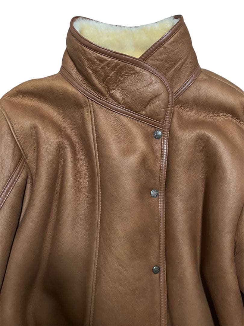 80s Eugene ムートンコート　ハイネック ボアジャケット　羊革