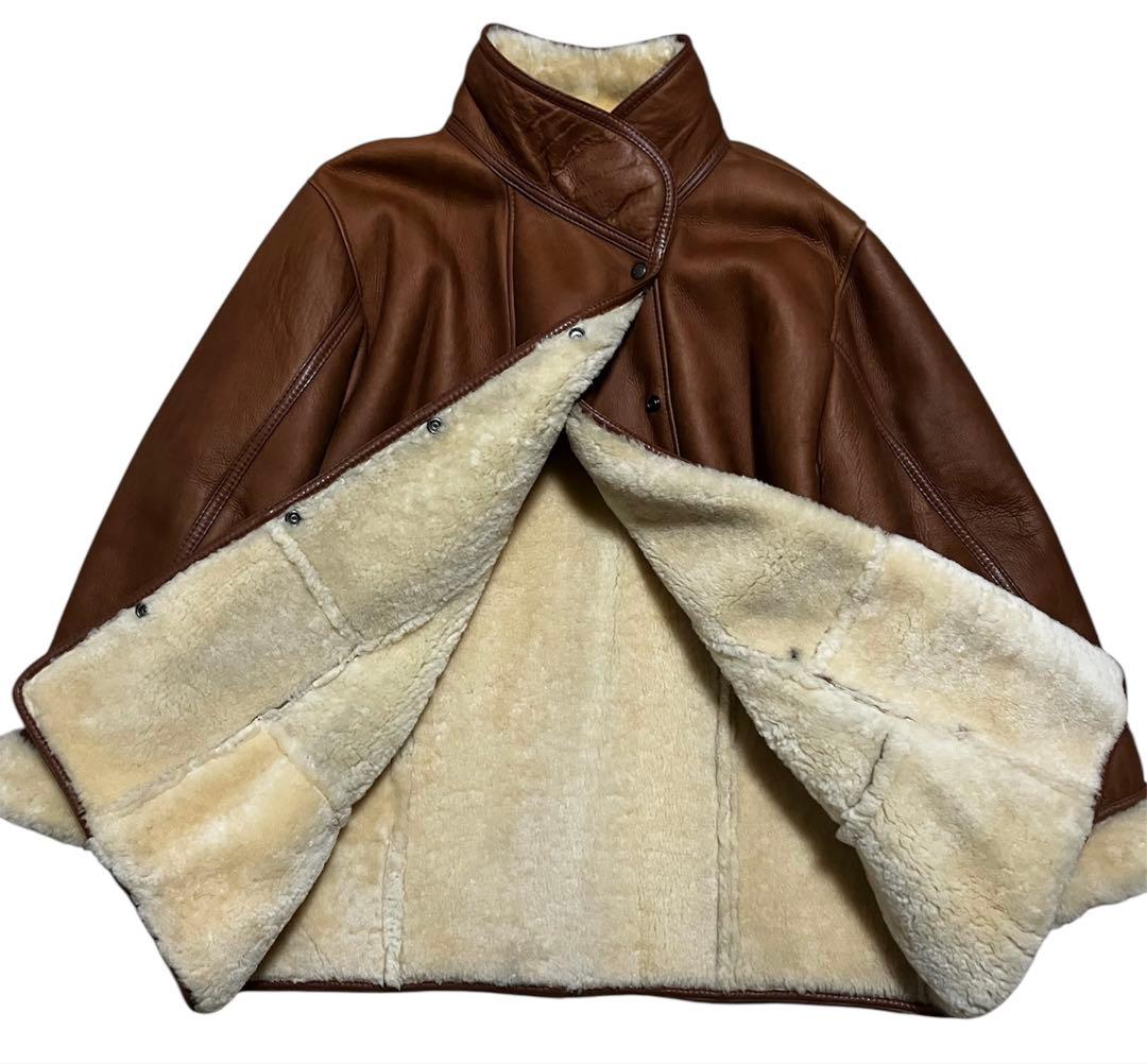 80s Eugene ムートンコート　ハイネック ボアジャケット　羊革