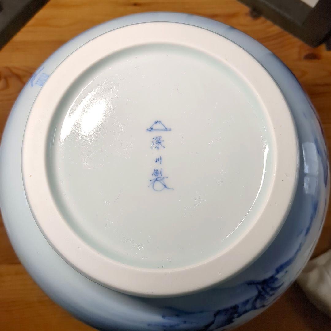 深川製磁　宮内庁御用達　染付　山水図　双耳　大花瓶　壺　1個　高さ約３３センチ