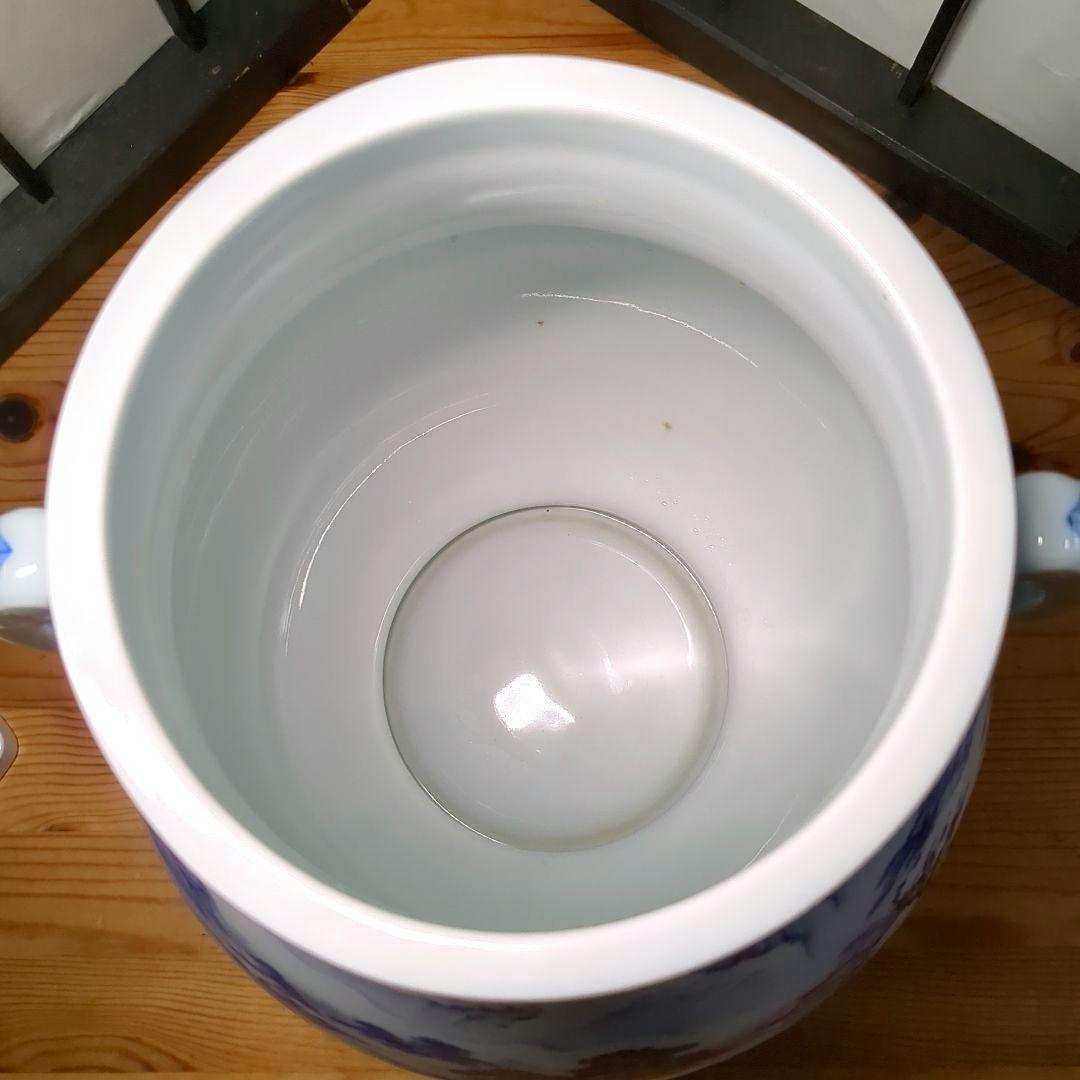 深川製磁　宮内庁御用達　染付　山水図　双耳　大花瓶　壺　1個　高さ約３３センチ