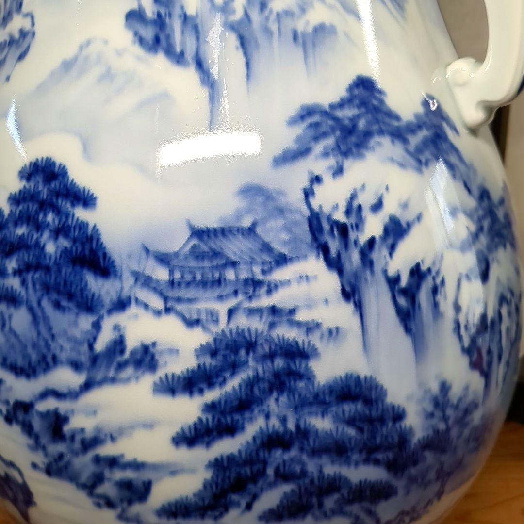 深川製磁　宮内庁御用達　染付　山水図　双耳　大花瓶　壺　1個　高さ約３３センチ