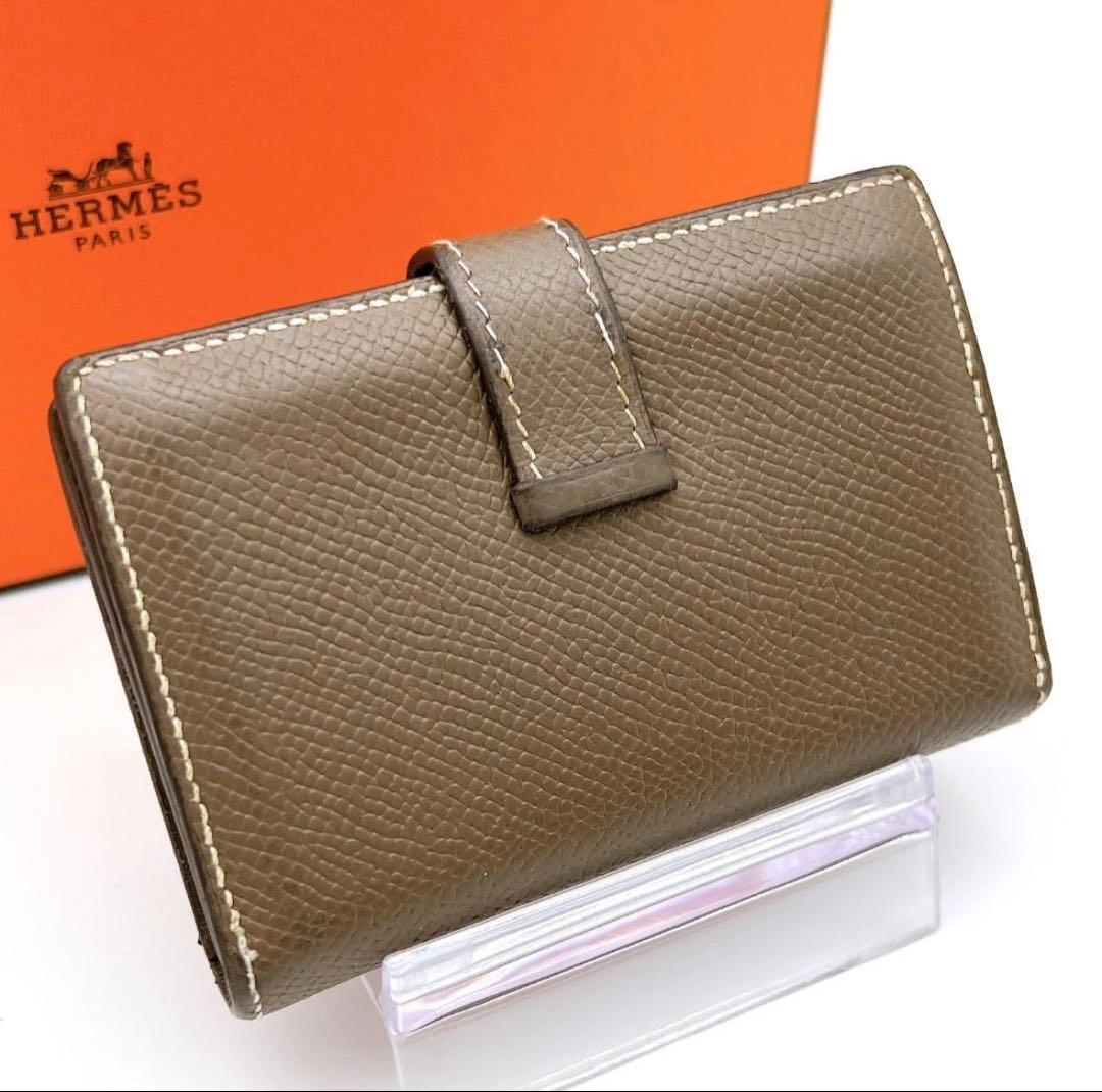 1*5様 【15】【極美品】エルメス ベアンミニ カードケース エトゥープ