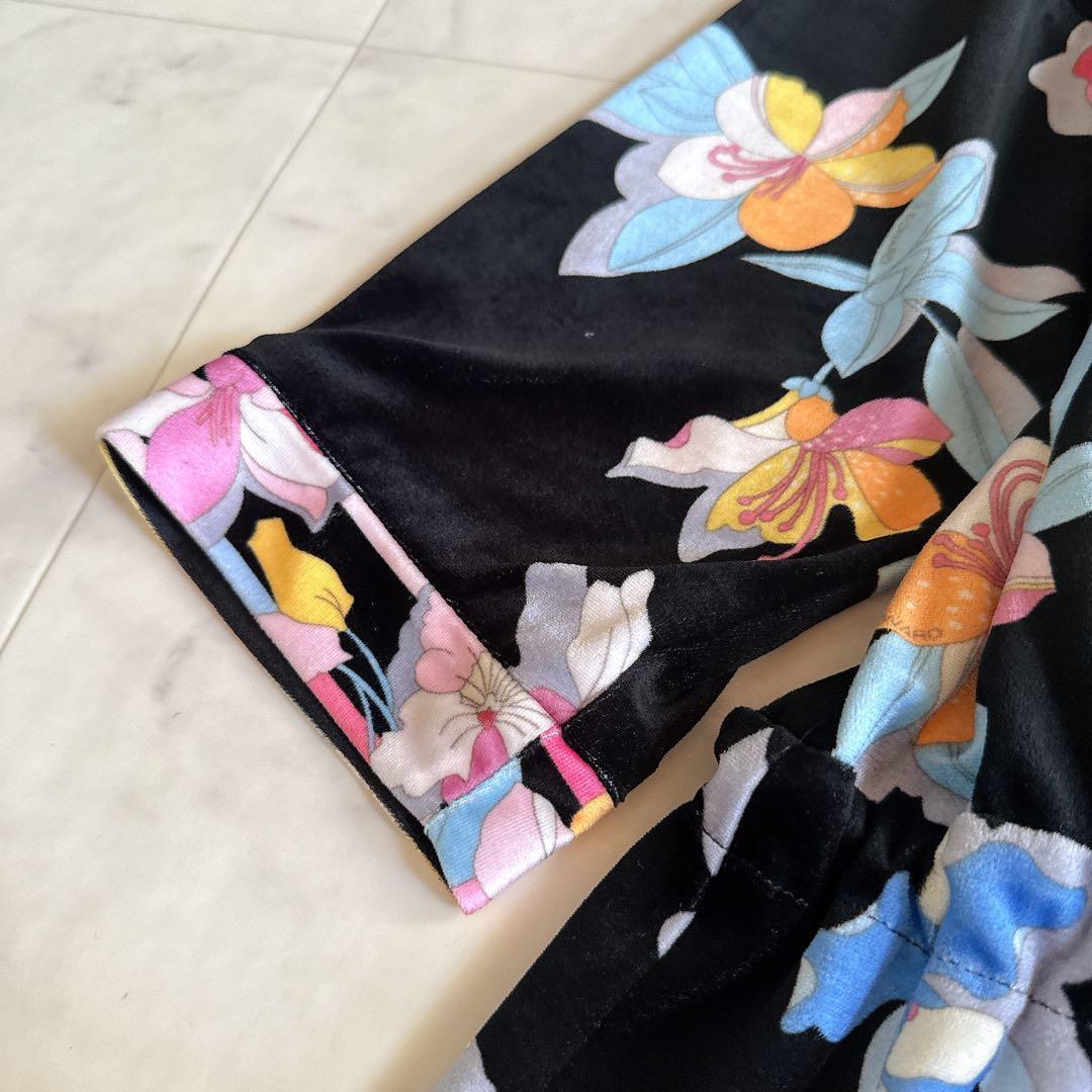 未使用級★近年物 レオナール カンカン ベロア調ワンピース 花柄 トリム 42