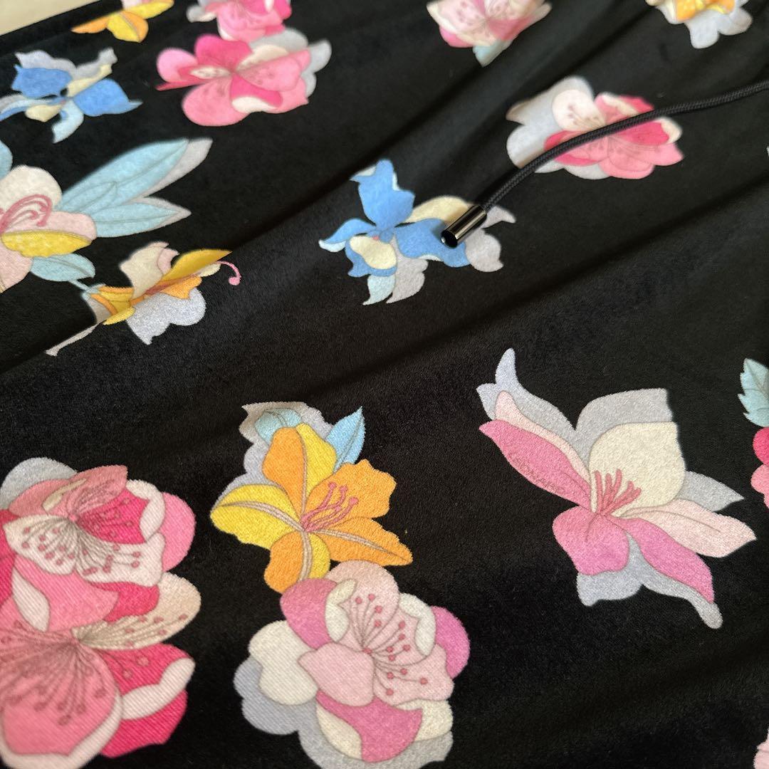 未使用級★近年物 レオナール カンカン ベロア調ワンピース 花柄 トリム 42