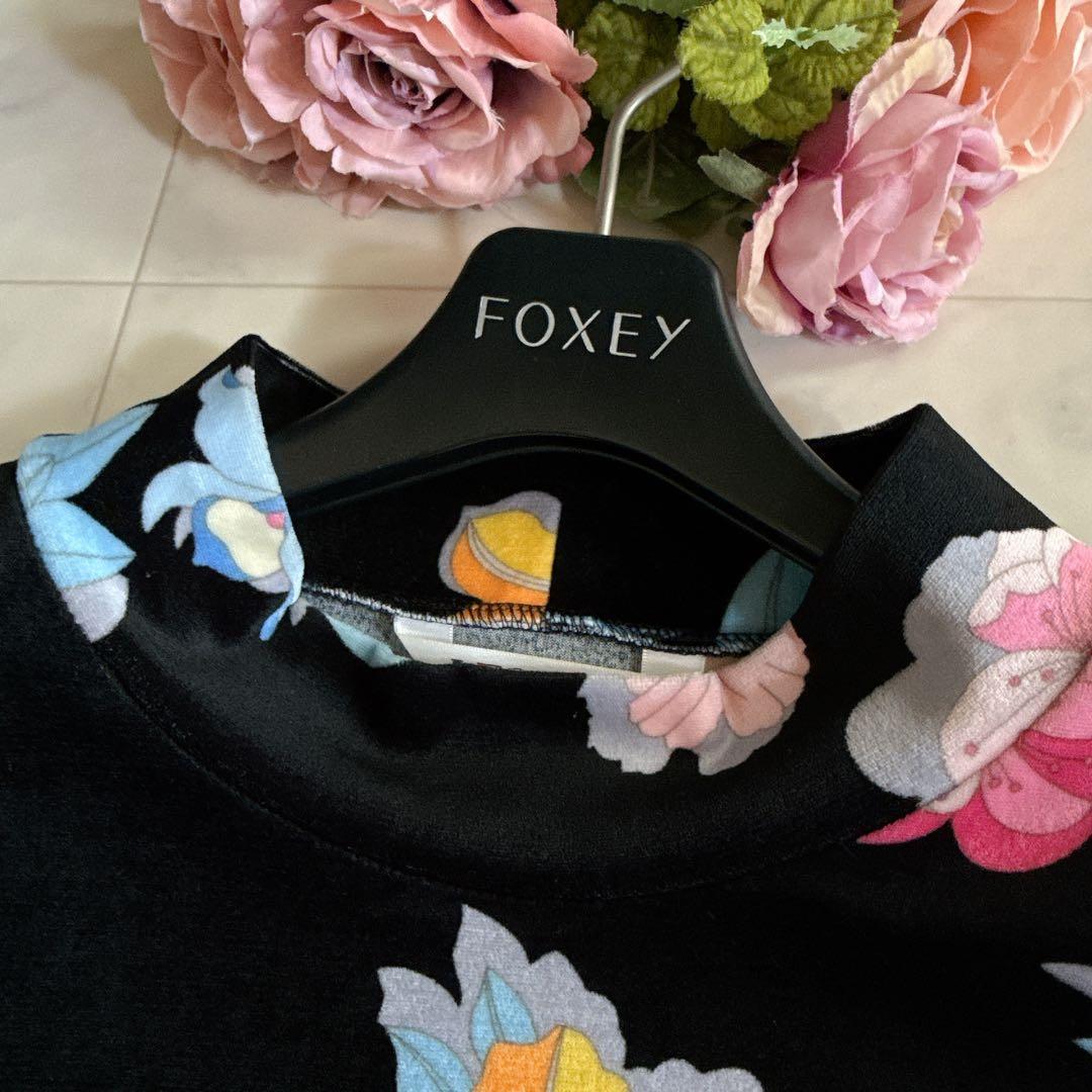 未使用級★近年物 レオナール カンカン ベロア調ワンピース 花柄 トリム 42