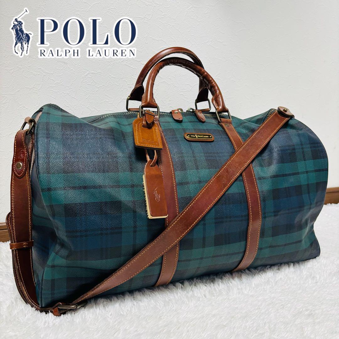 希少 ポロ ラルフローレン レザー ボストンバッグ チェック 2way 大容量