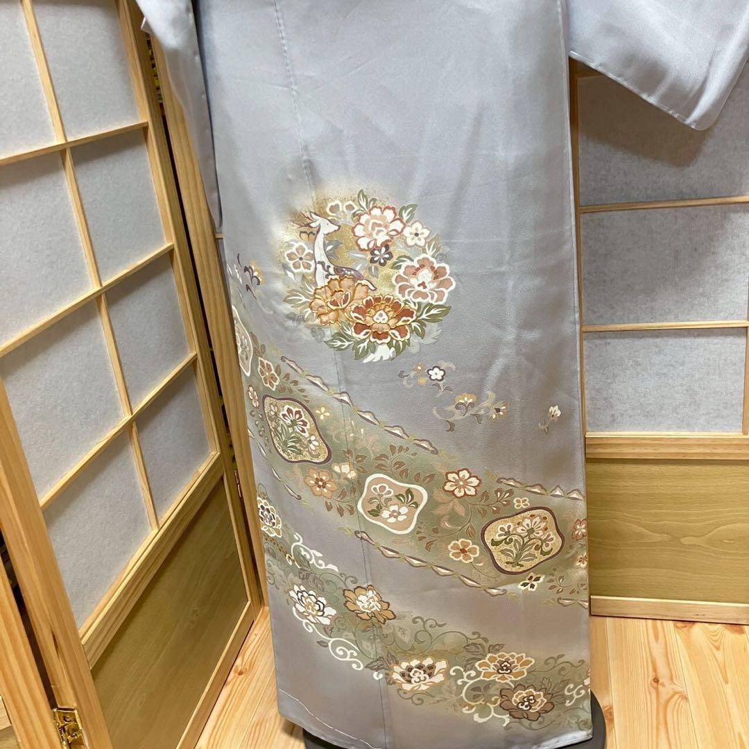 ［4418］色留袖 美品 未使用 駒刺繍 一つ紋 五瓜に唐花 正絹 着物 袷