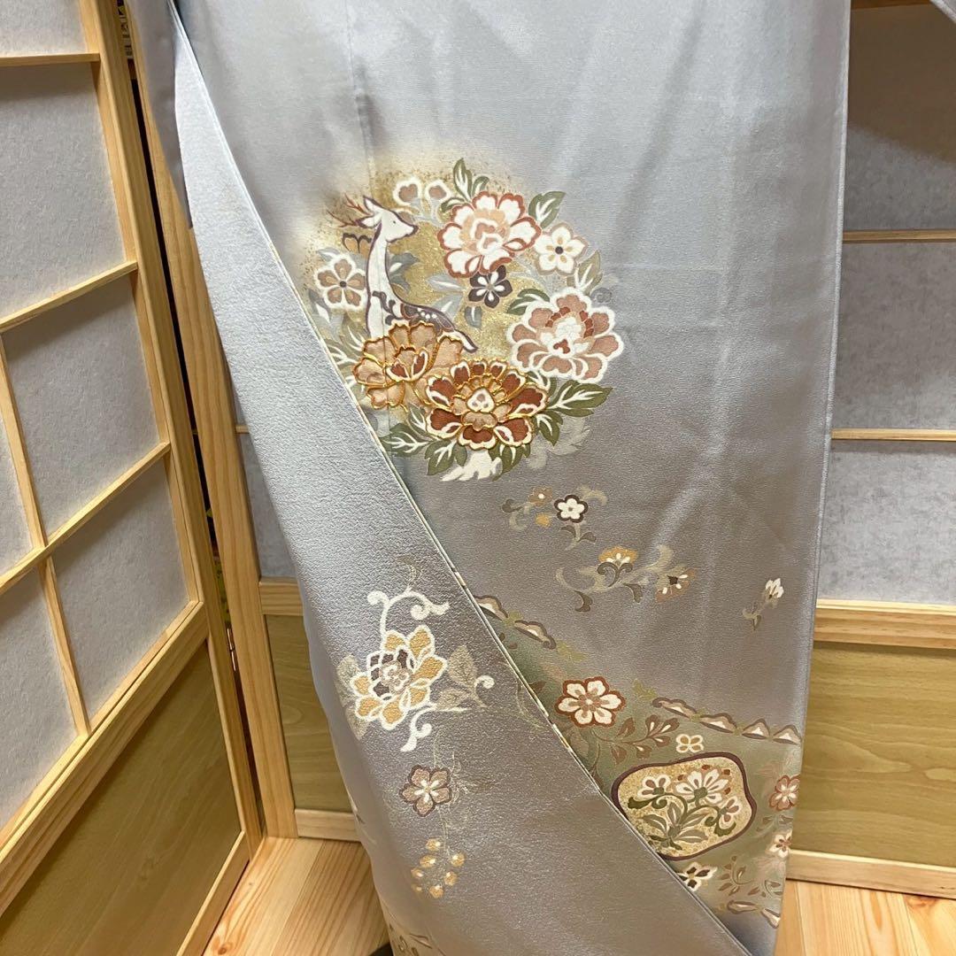 ［4418］色留袖 美品 未使用 駒刺繍 一つ紋 五瓜に唐花 正絹 着物 袷