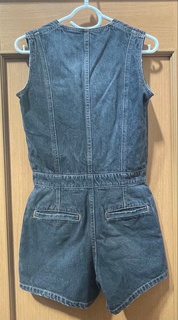 ラグアジェム　ポケットデニムミニオールインワン　ブラック　M