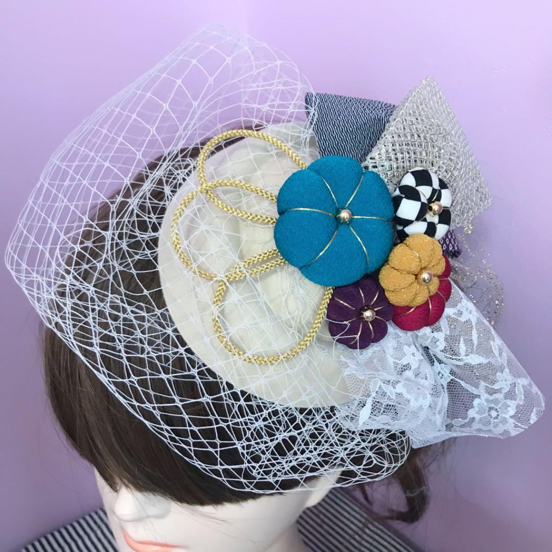 2月末❁︎びびんば様❁︎ 卒業式 髪飾り トーク帽 モダン花×帯重ね