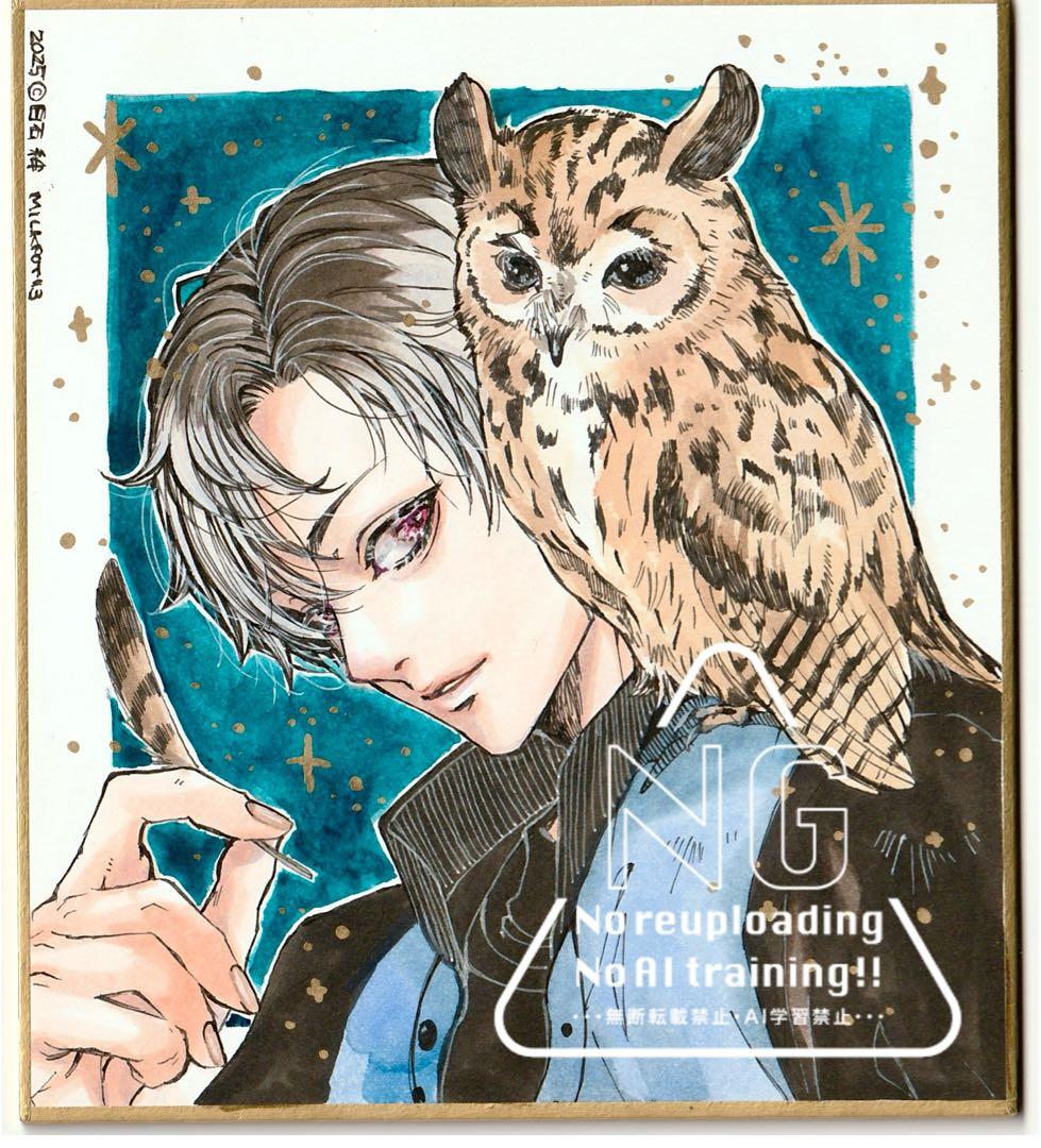 イラストオーダー＋ウサギフクロウミニ色紙