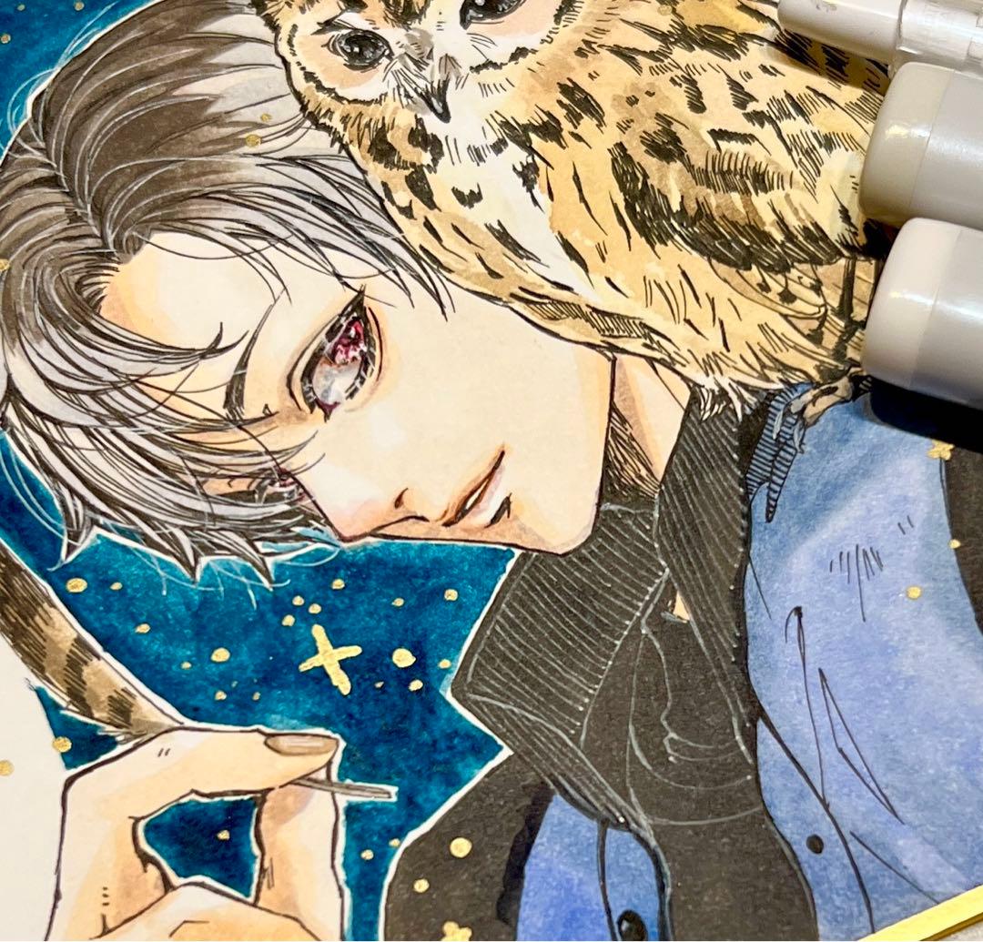 イラストオーダー＋ウサギフクロウミニ色紙