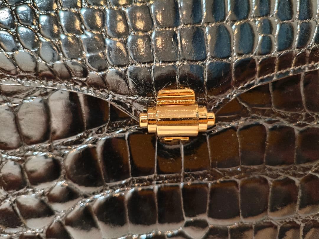 美品★JRA認定　本革　シャイニング　クロコ　フォーマル　ハンドバッグ