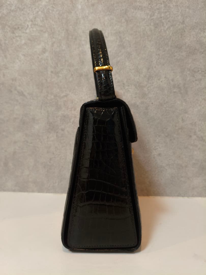 美品★JRA認定　本革　シャイニング　クロコ　フォーマル　ハンドバッグ