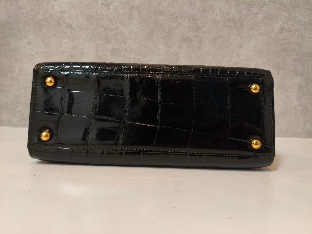 美品★JRA認定　本革　シャイニング　クロコ　フォーマル　ハンドバッグ