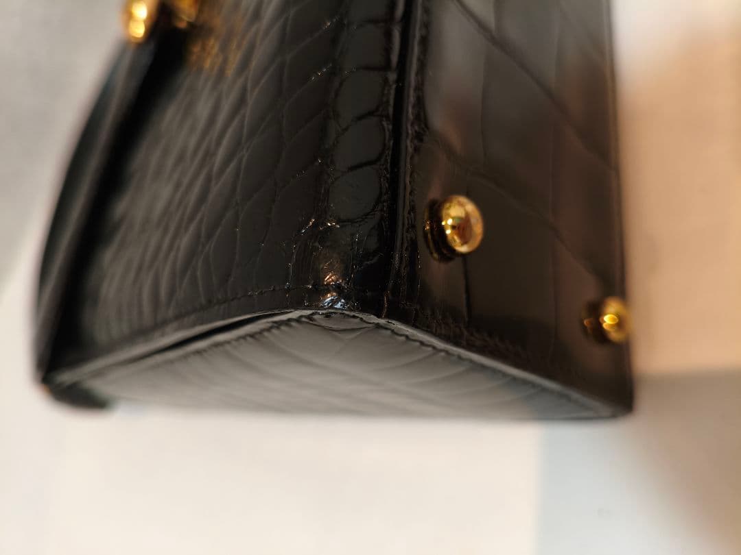 美品★JRA認定　本革　シャイニング　クロコ　フォーマル　ハンドバッグ