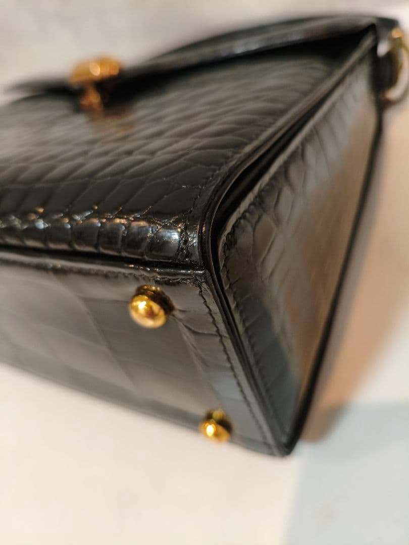 美品★JRA認定　本革　シャイニング　クロコ　フォーマル　ハンドバッグ