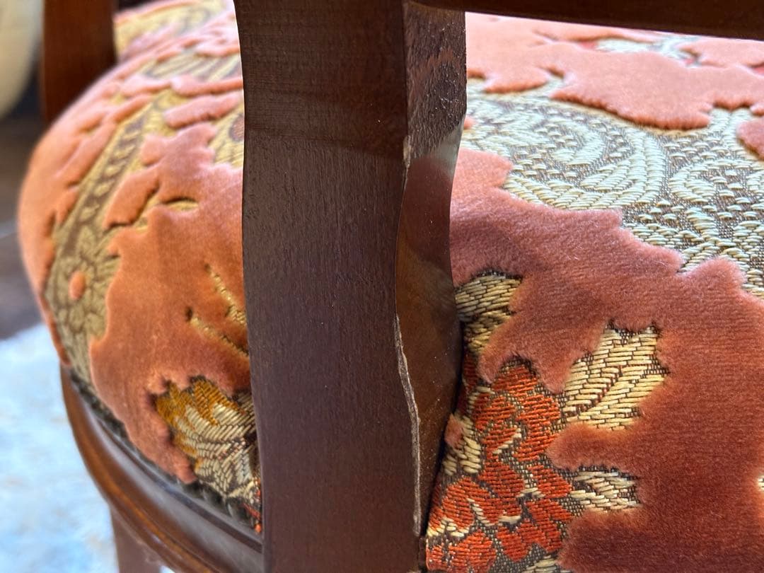 ヴィンテージ　ロココ　アームチェア　猫脚　クラシック　クラシカル　金華山織　IY