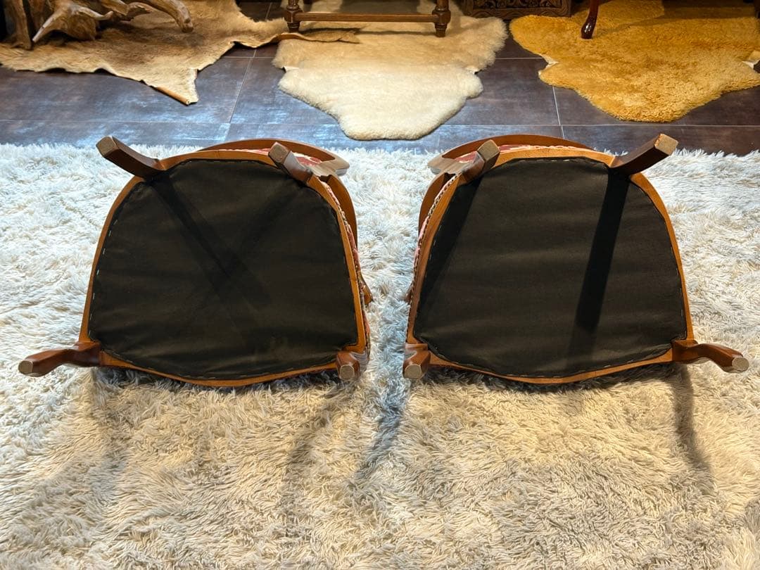 ヴィンテージ　ロココ　アームチェア　猫脚　クラシック　クラシカル　金華山織　IY