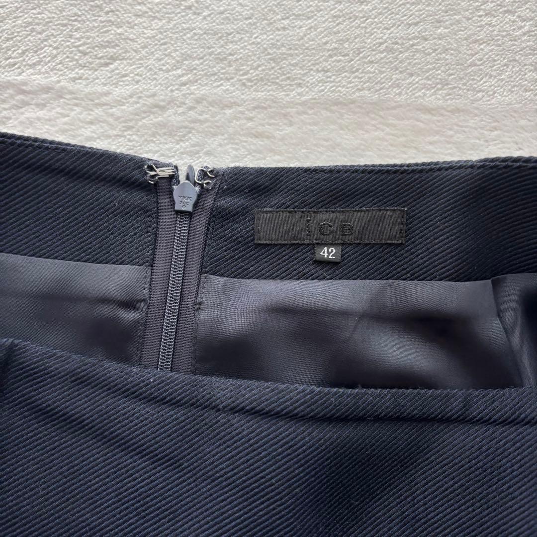 美品 ICB スカートスーツ ノーカラージャケット ストレッチ XL